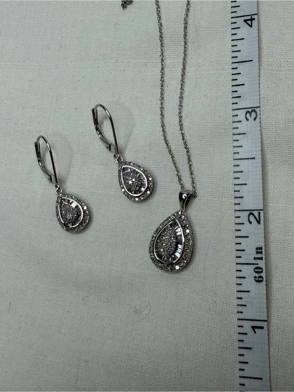 14K Teardrop CZ Pendant + Earrings - Picture 2 of 5